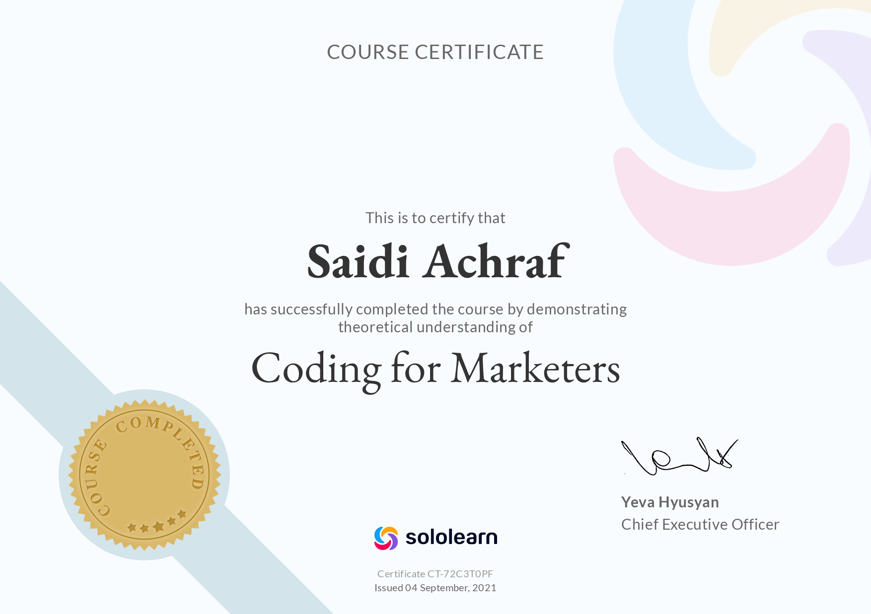 solo learn certification coding for markater
