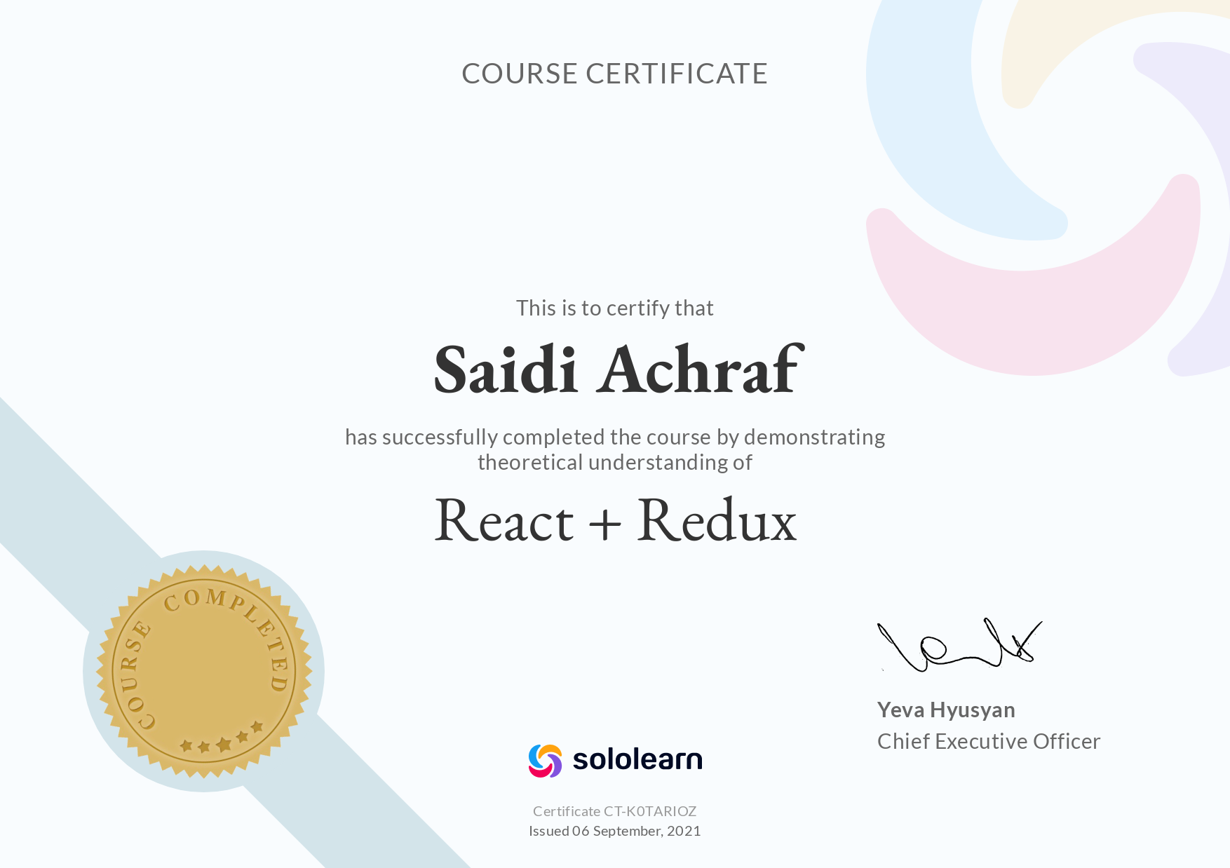 solo learn certification react+redux