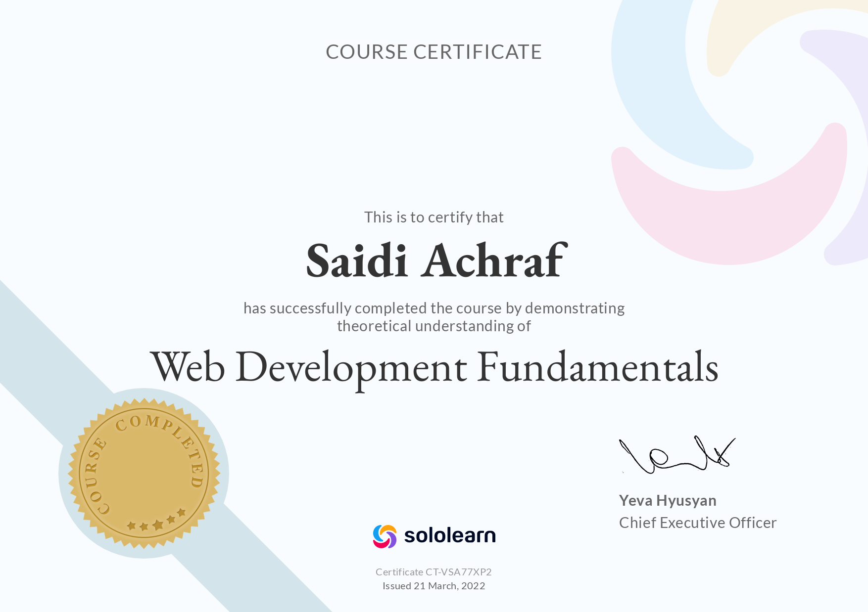 solo learn certification web developement